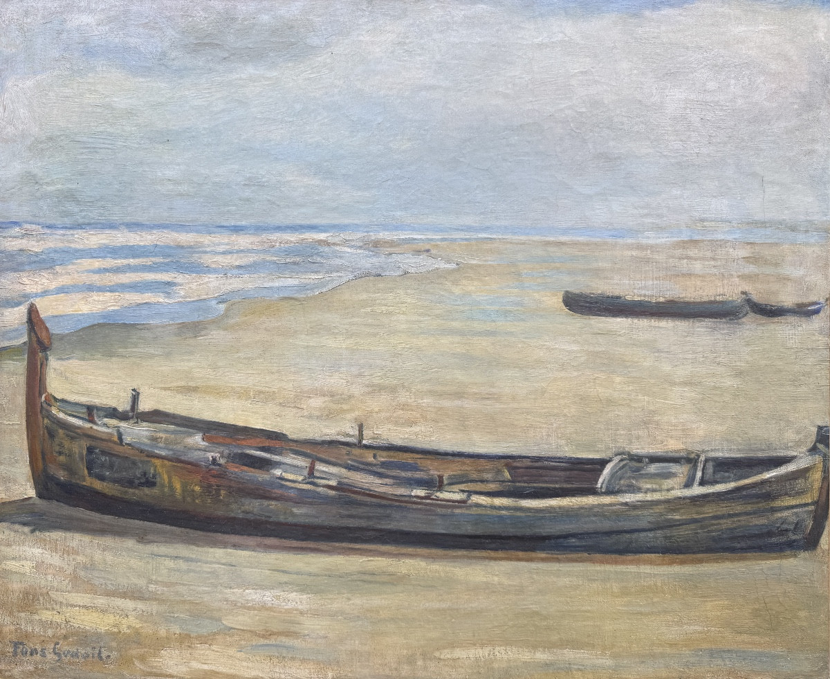 André Fons-godail - Boat On The Beach - Oil On Canvas