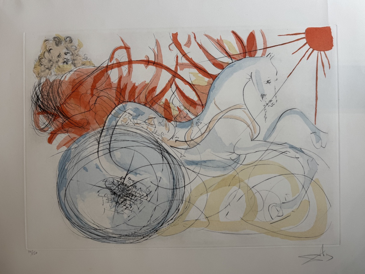 Salvador Dali - Lithographie - Elie et le char de feu