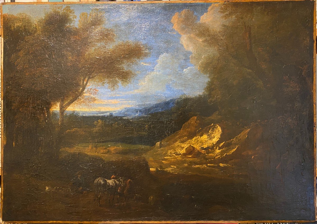Ecole Hollandaise XVIIIème Paysage Huile Sur Toile-photo-2