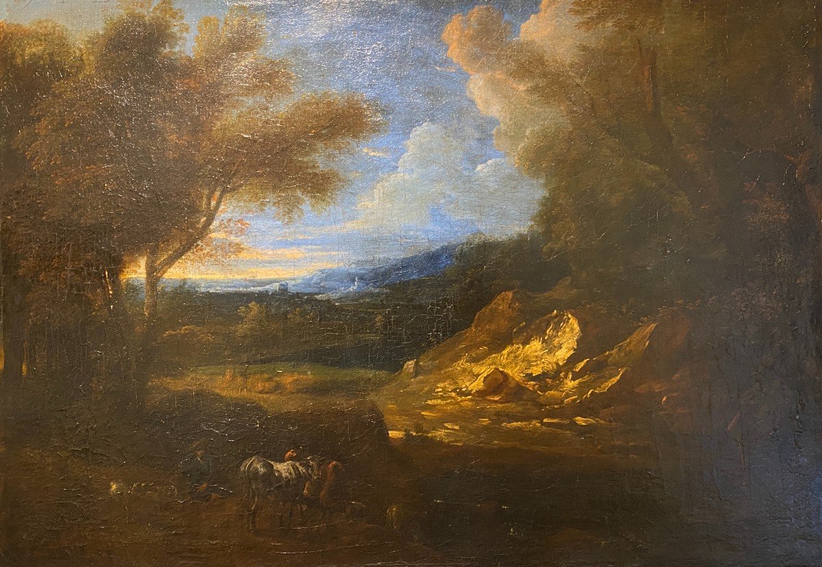 Dutch School XVIIIth Landscape Oil On Canvas