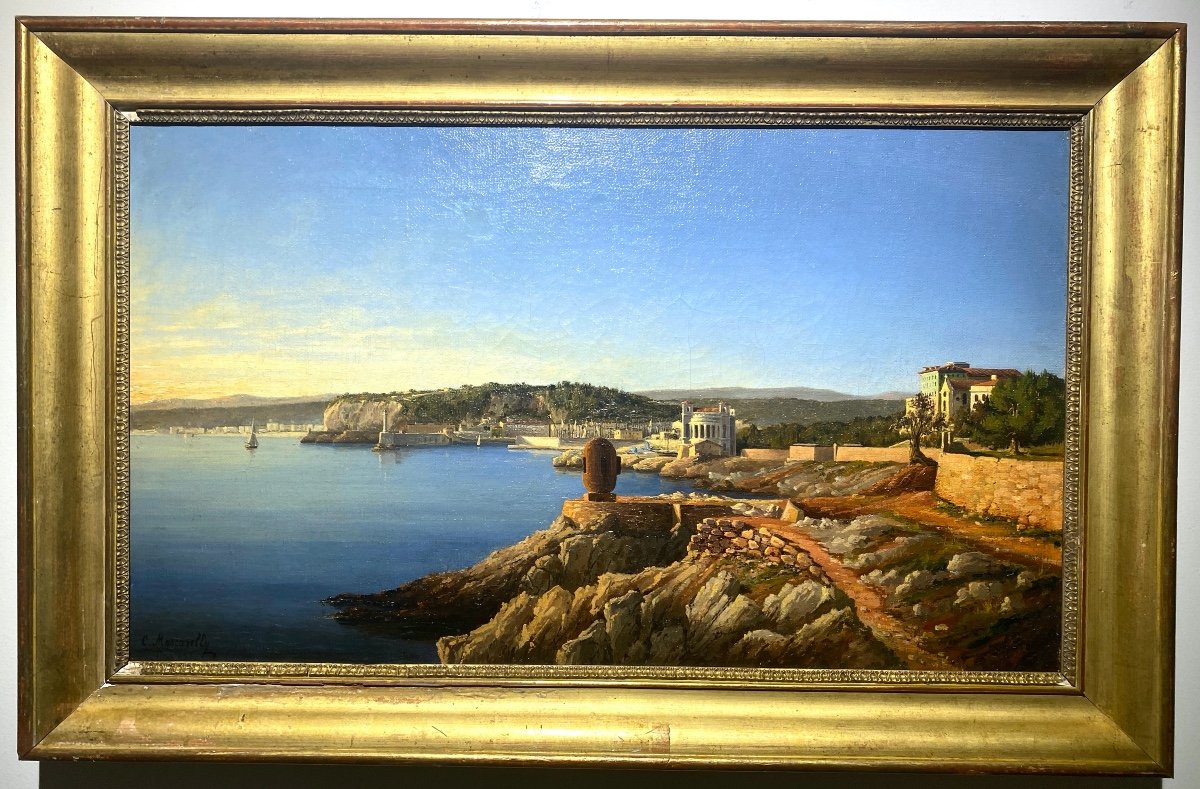 César Mascarelly - Vue De Nice - Huile Sur Toile-photo-3