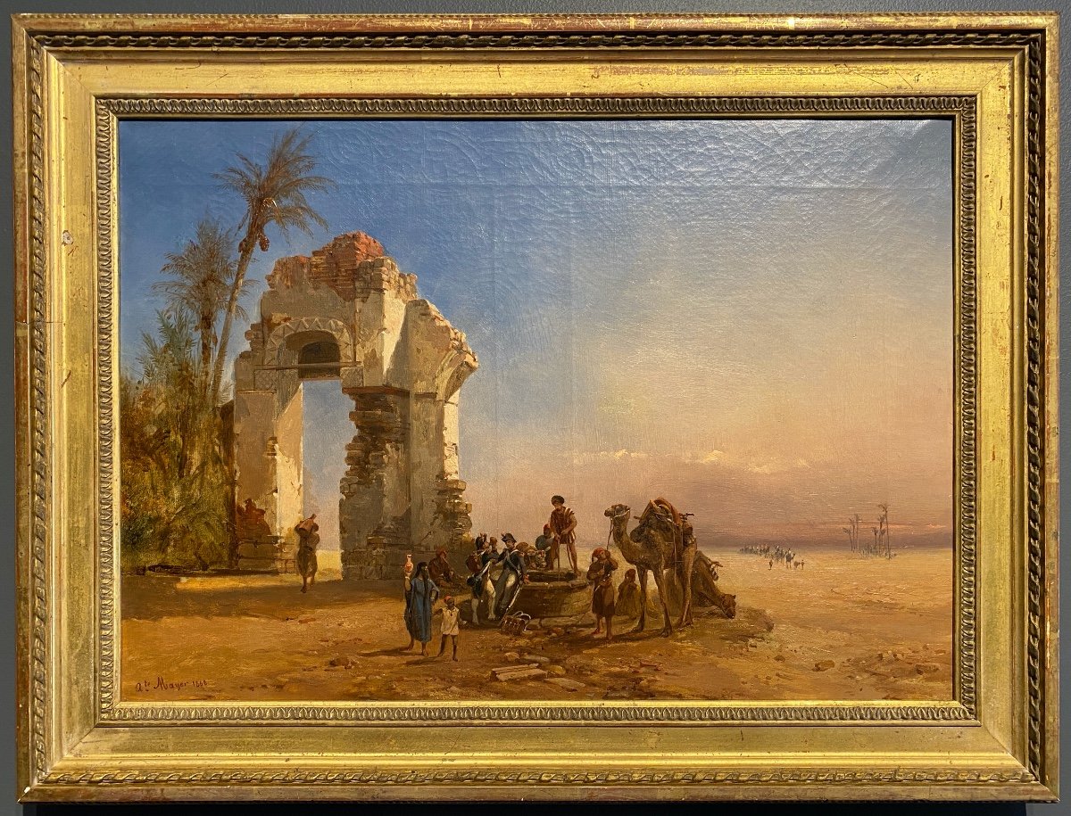Auguste Mayer - Paysage Orientaliste - Huile Sur Toile -photo-3