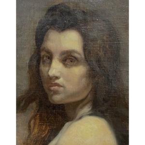 Ecole Française XIXème - Portrait De Femme En Grisaille