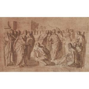 Italian School Around 1600 - Biblical Scene - Pen And Brown Ink 