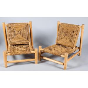 Audoux Minet Paire De Fauteuils Bas Vers 1950