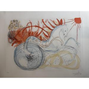Salvador Dali - Lithographie - Elie et le char de feu