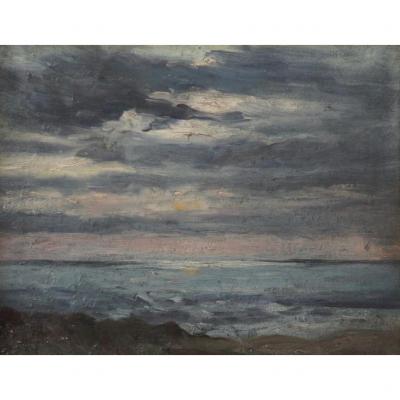 Louis Auguste Auguin (1824-1904) - Coucher De Soleil Sur La Mer
