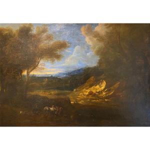 Dutch School XVIIIth Landscape Oil On Canvas