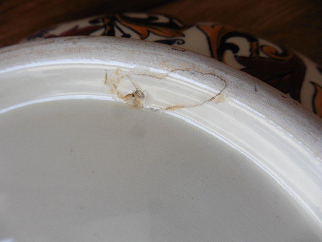 Lobé Dish: Melonnière In Gien Earthenware Decor Blue And Ocher Pattern 1960-photo-4