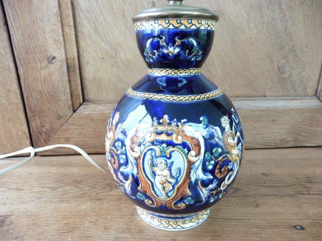 Lampe à Poser En Faïence De Gien Décor Renaissance Italienne -photo-2