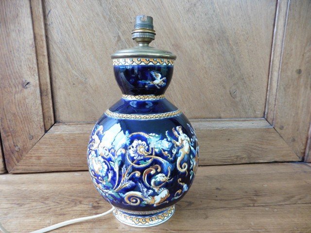 Lampe à Poser En Faïence De Gien Décor Renaissance Italienne 