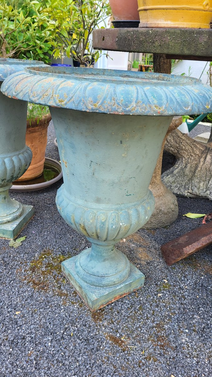 Paire De Grands Vases Médicis En Fonte H 66 Cm-photo-2