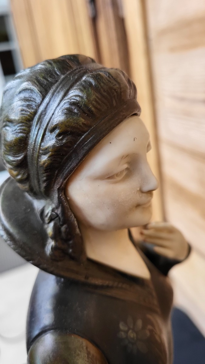 Chryselephantine Statue Of A Woman With A Greyhound Signed Scali In Art Deco Spelter -photo-1