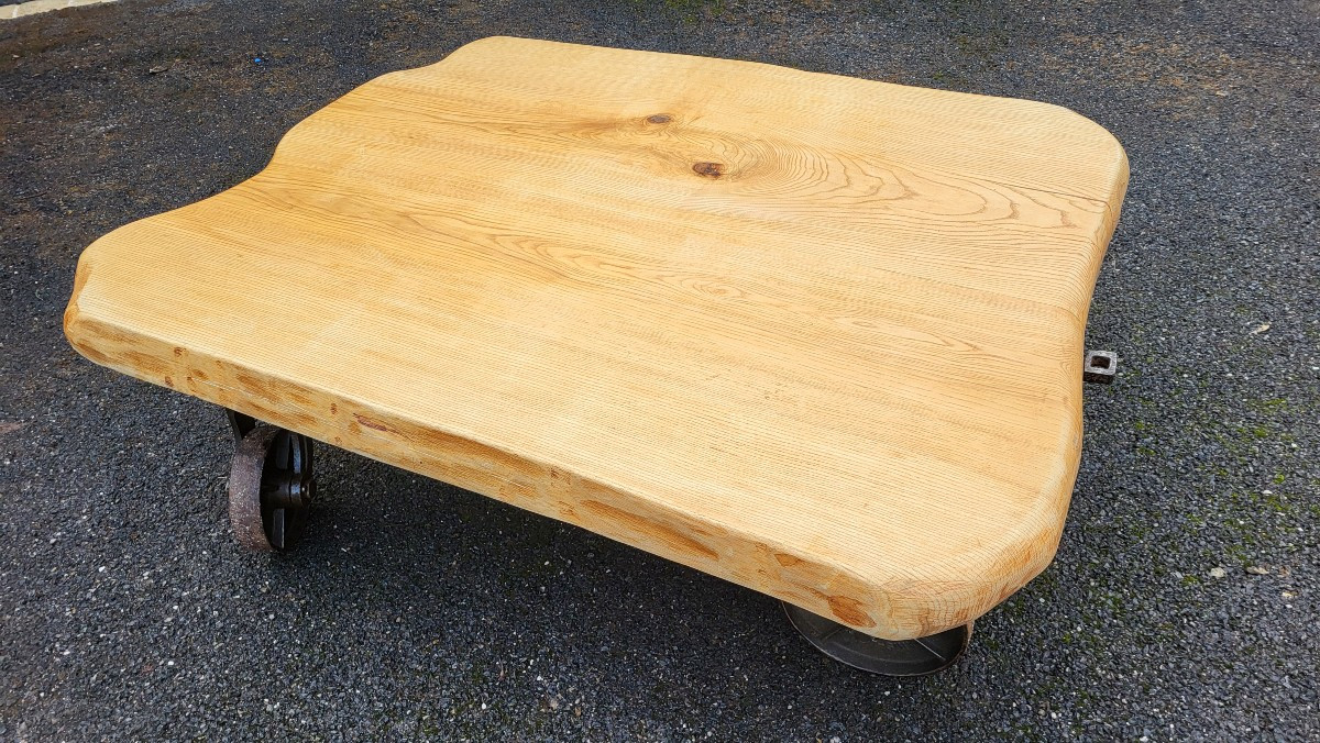 Table de salon roues de wagonnets industriels-photo-2