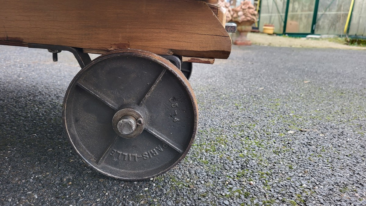 Table de salon roues de wagonnets industriels-photo-3