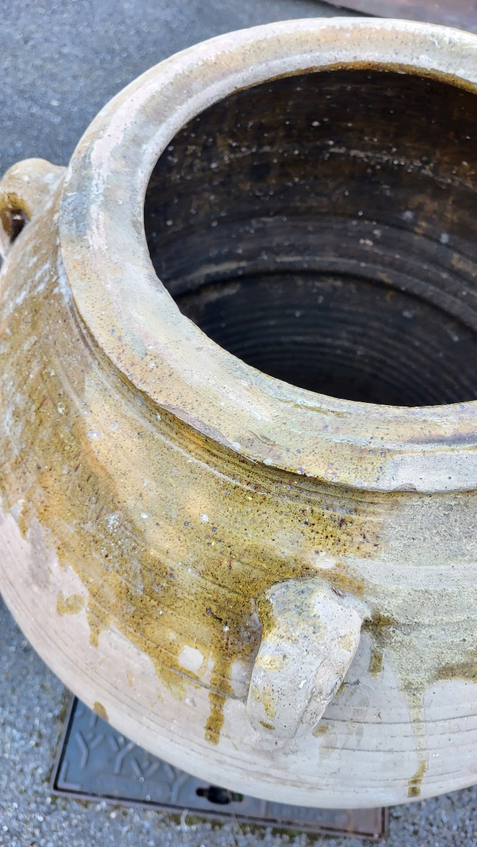 Terracotta Jar Partially Glazed With 4 Handles-photo-2