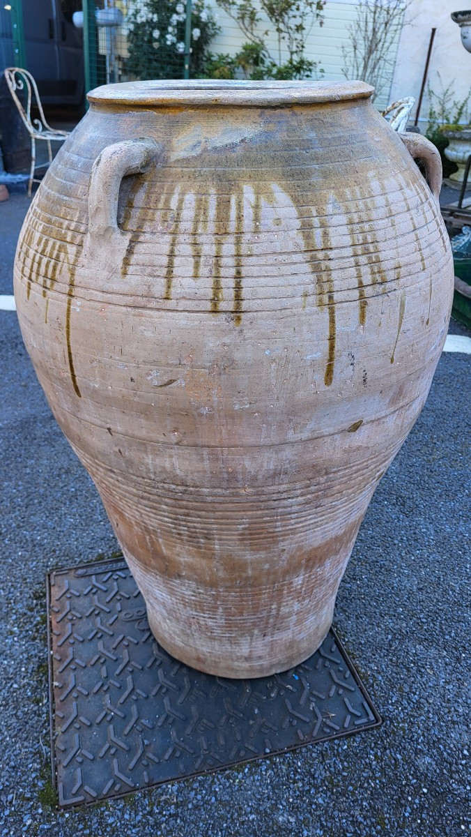 Terracotta Jar Partially Glazed With 4 Handles-photo-3