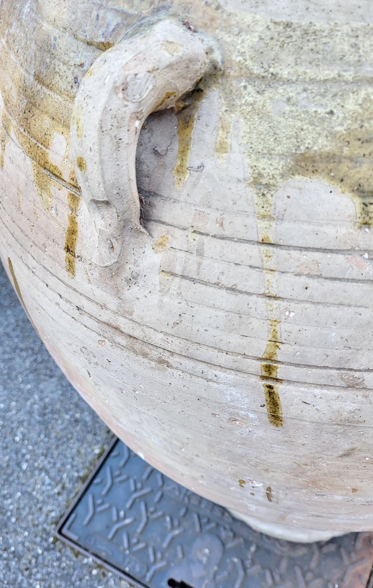 Terracotta Jar Partially Glazed With 4 Handles-photo-4