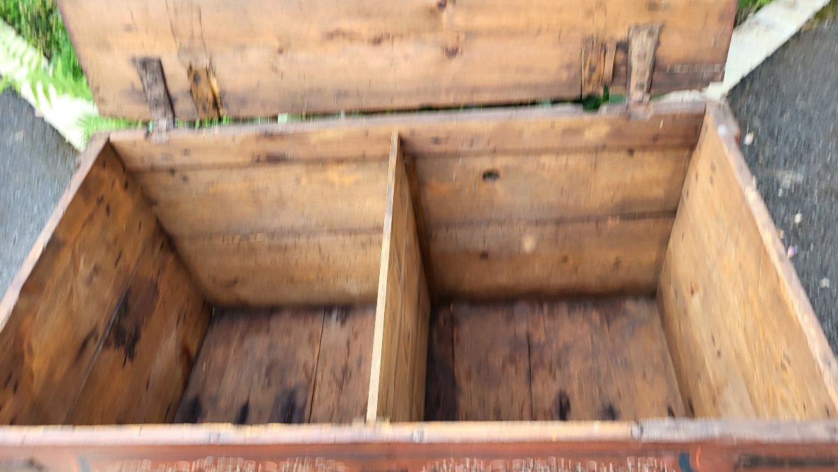 Coffre de mariage ancien en bois peint, XIXème-photo-2