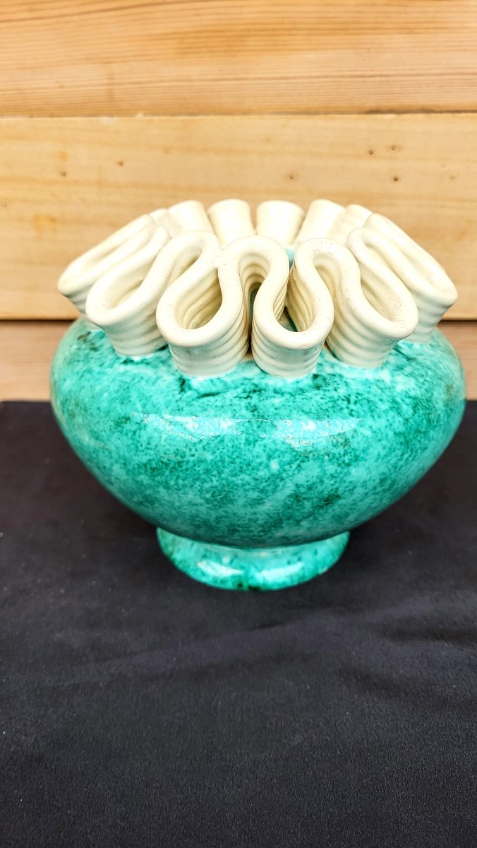 Vase boule ,pied douche  en céramique de St Radegonde (Asch) Art Déco)