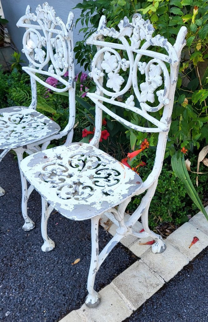 2 Garden Chairs Made Of 20th-century Cast Aluminum-photo-2