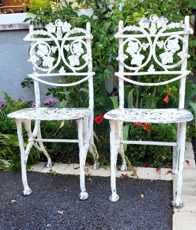 2 Garden Chairs Made Of 20th-century Cast Aluminum-photo-3