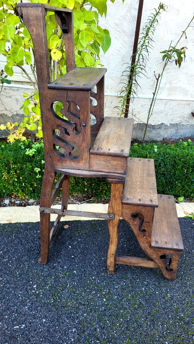 Chaise escabeau en chêne massif  XIXème-photo-1