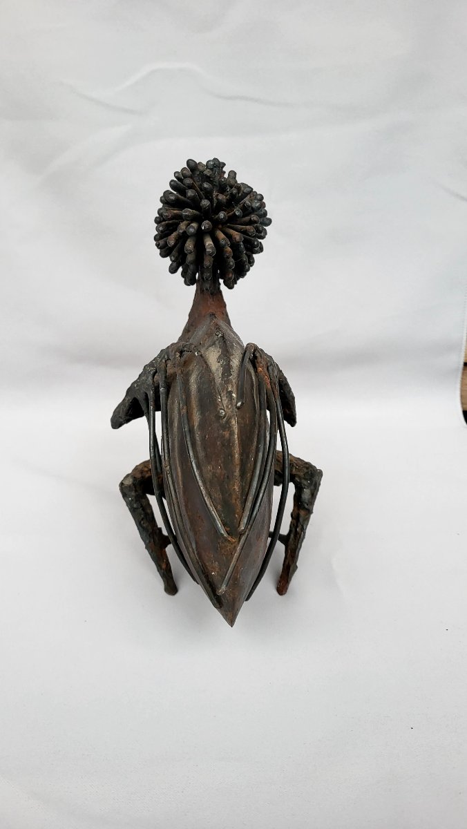 Sculpture By Michel Anasse: A Stylized Bird Made Of Patinated Metal-photo-2