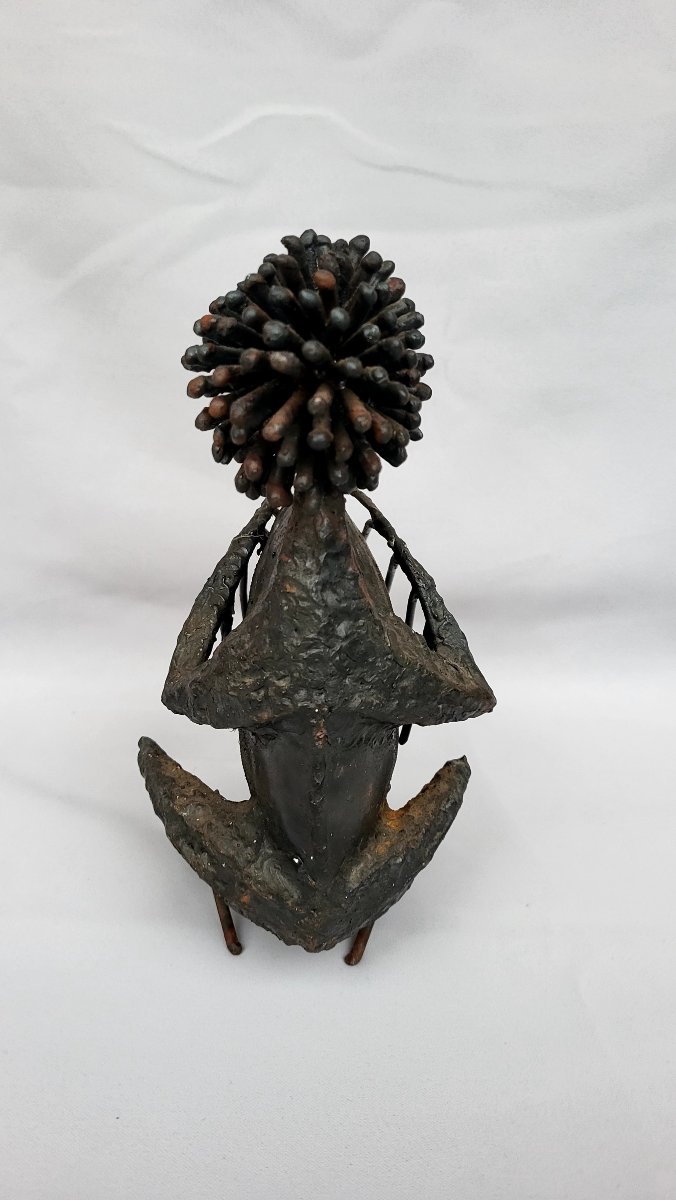 Sculpture By Michel Anasse: A Stylized Bird Made Of Patinated Metal-photo-3