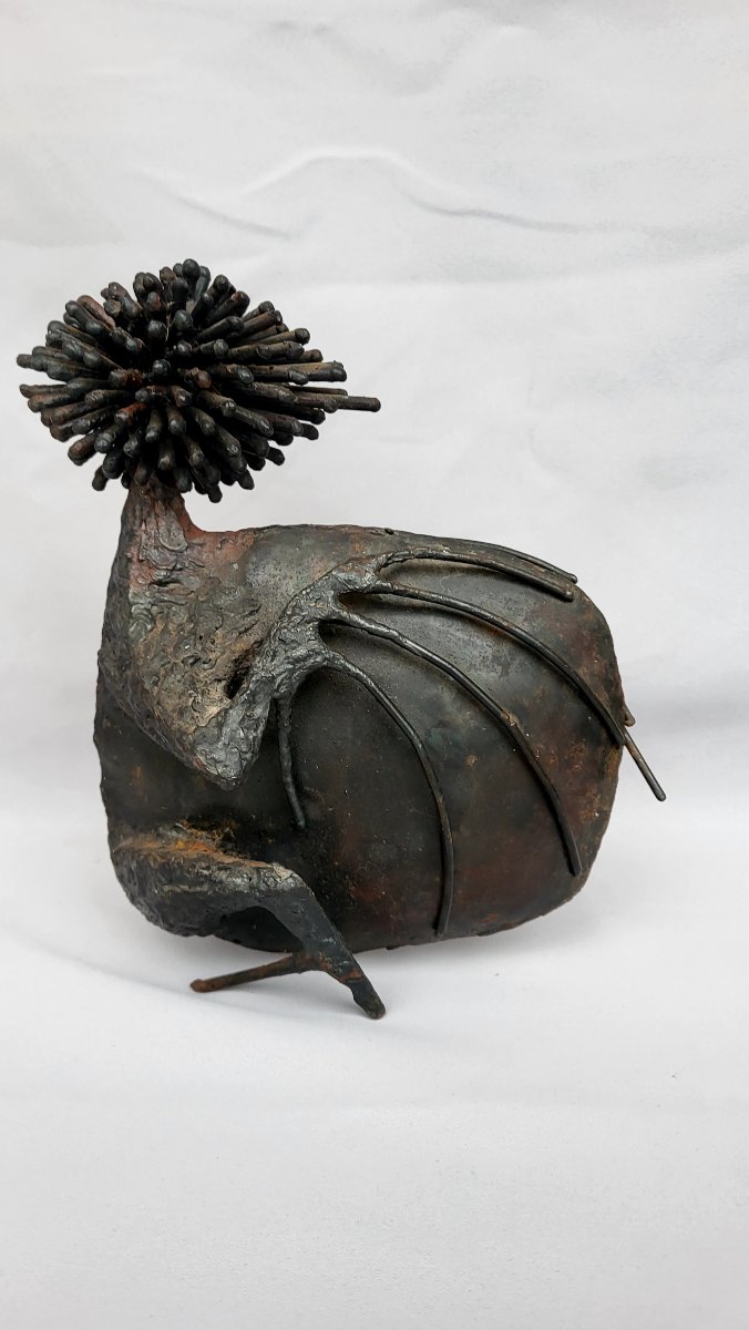 Sculpture By Michel Anasse: A Stylized Bird Made Of Patinated Metal-photo-1