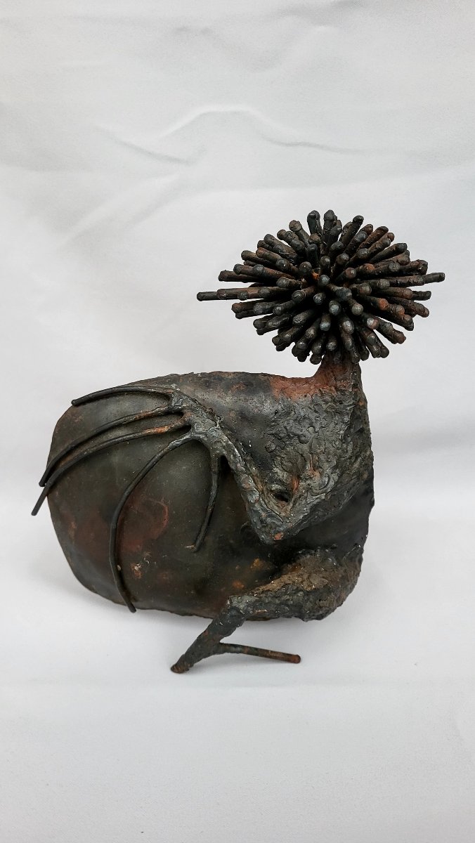 Sculpture By Michel Anasse: A Stylized Bird Made Of Patinated Metal