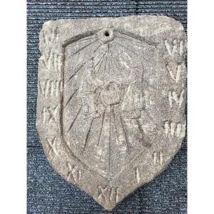 Sundial In The Shape Of A Coat Of Arms, Natural Stone 19th Century 