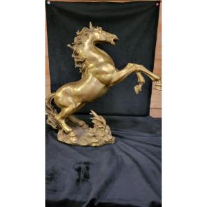 Cheval se cambrant en bronze massif  XXème