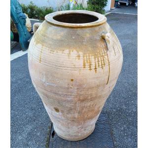 Terracotta Jar Partially Glazed With 4 Handles