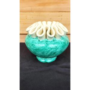 Ball Vase, Shower Foot In St Radegonde Ceramic (asch) Art Deco