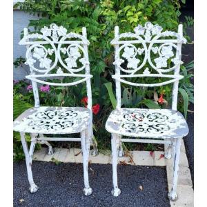 2 Garden Chairs Made Of 20th-century Cast Aluminum