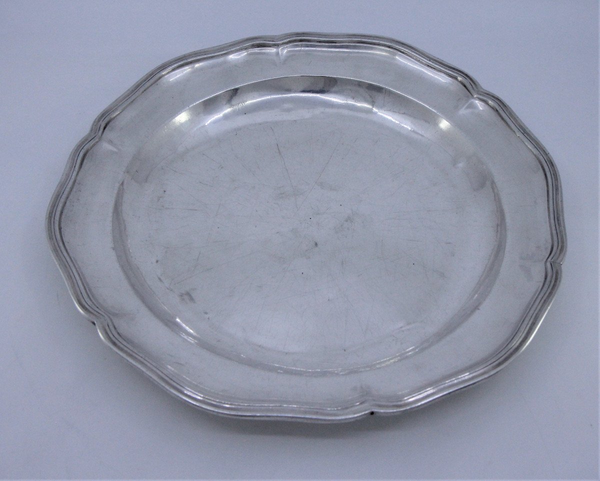 Plat en argent massif 18e,  cadeau de baptême daté du 19 juin 1785-photo-4