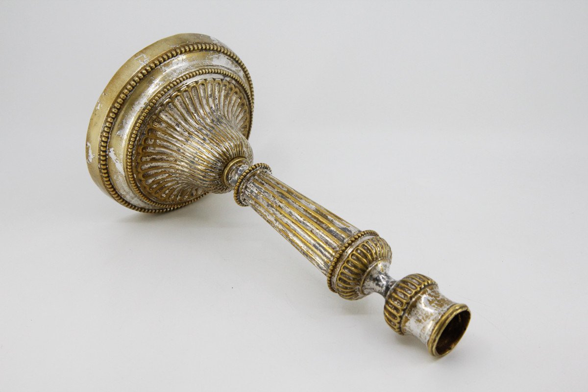 Heavy Louis XVI Period Candlestick In Silvered Bronze, In Its Original Silvering-photo-4