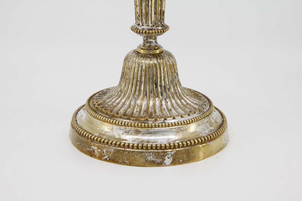 Heavy Louis XVI Period Candlestick In Silvered Bronze, In Its Original Silvering-photo-1