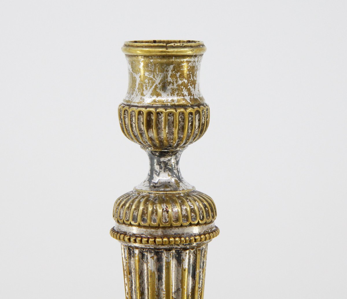 Heavy Louis XVI Period Candlestick In Silvered Bronze, In Its Original Silvering-photo-2