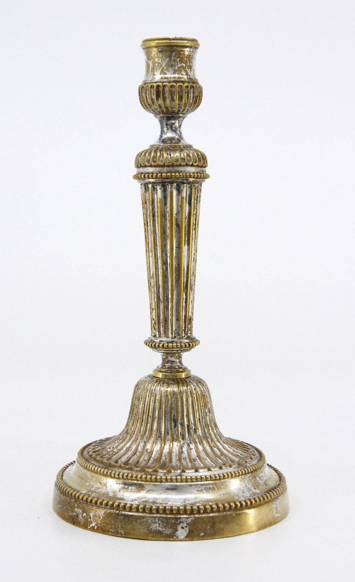 Heavy Louis XVI Period Candlestick In Silvered Bronze, In Its Original Silvering
