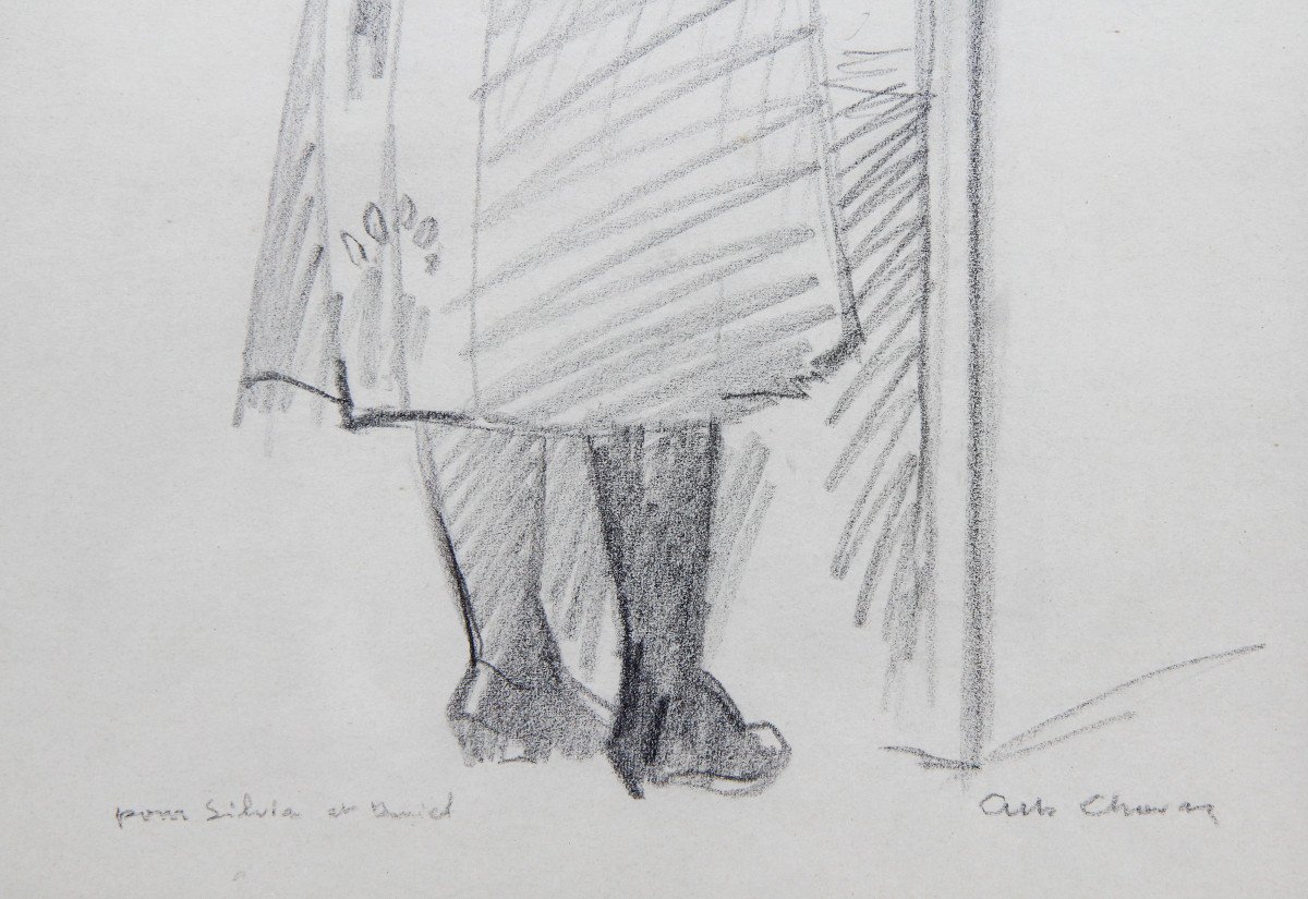 Albert CHAVAZ (1907-1990), école suisse, Saviésanne en costume vue de dos, fusain sur papier-photo-4