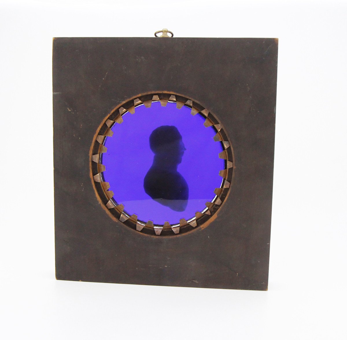 Officer's Wax Profile On Blue Glass, Ebonized Wooden Frame, Restauration Period Circa 1825-photo-5