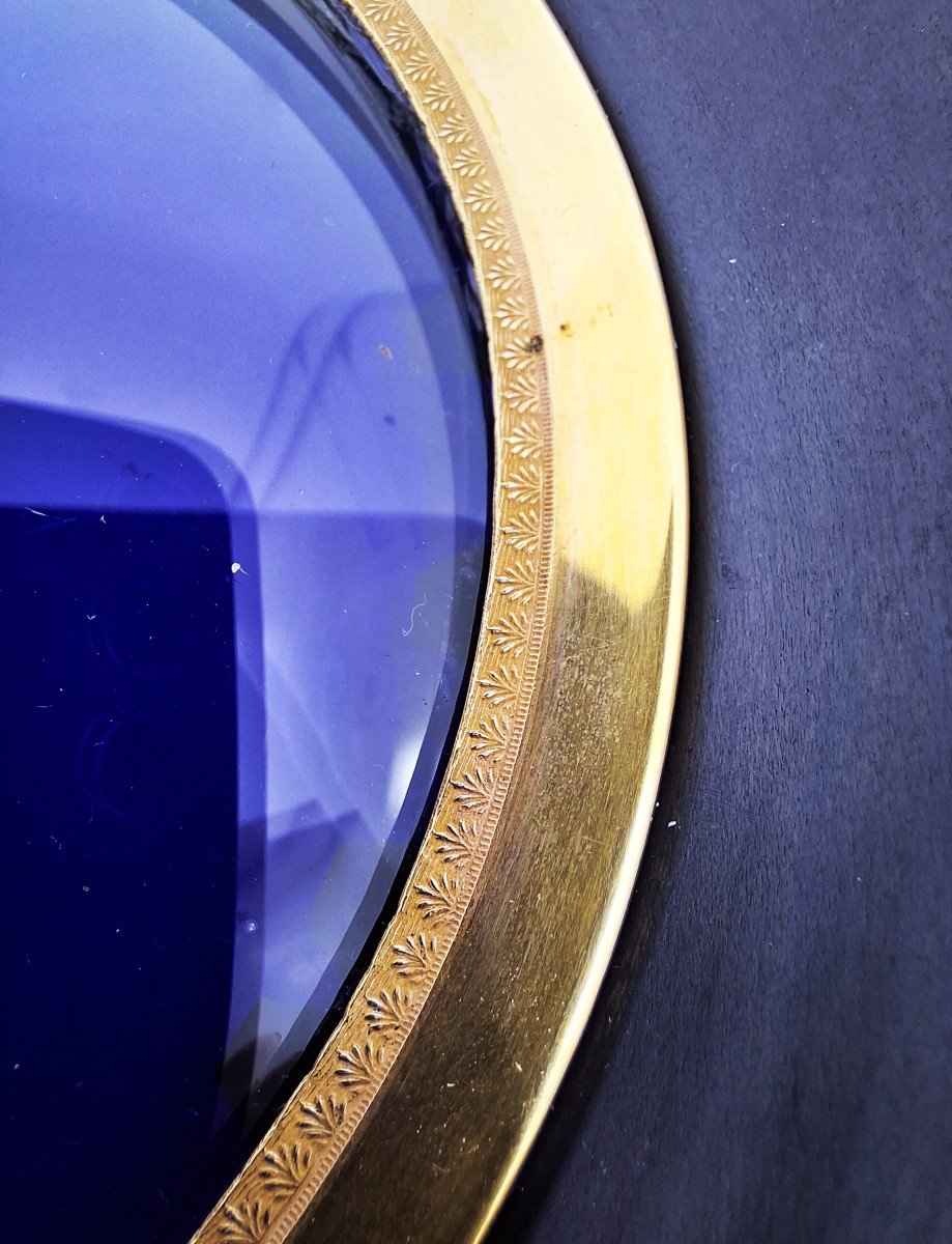 Officer's Wax Profile On Blue Glass, Ebonized Wooden Frame, Restauration Period Circa 1825-photo-8