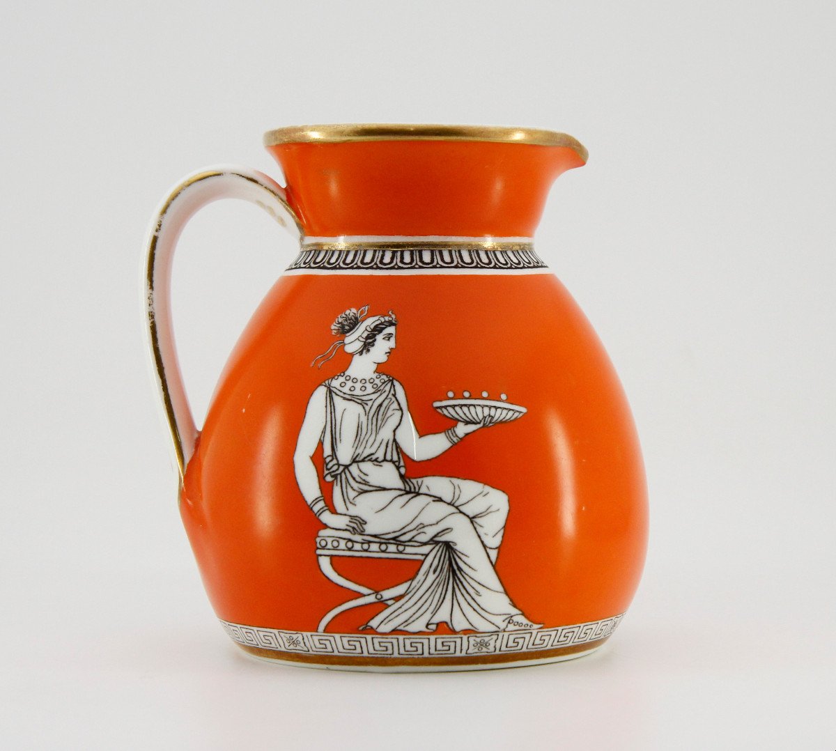 Petit crémier néo-grec à fond orange, Angleterre, Burslem, Hill Pottery Company, 1861-1864