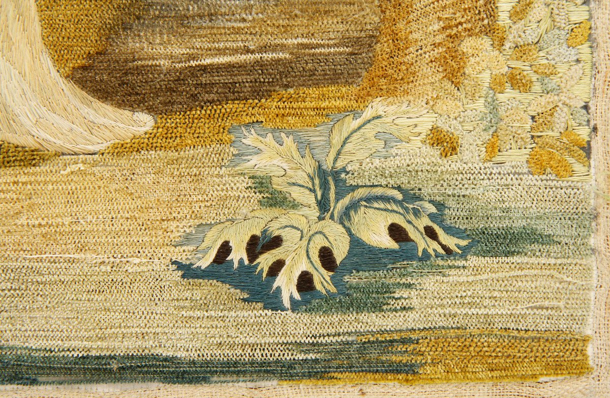 Peinture à l'aiguille, broderie sur soie peinte - Très belle composition - Suisse, vers 1800-photo-2