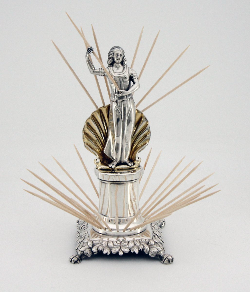 Toothpick Holder (paliteiro) Amphitrite In Partially Gilded Silver - Porto, 1853 - 1861