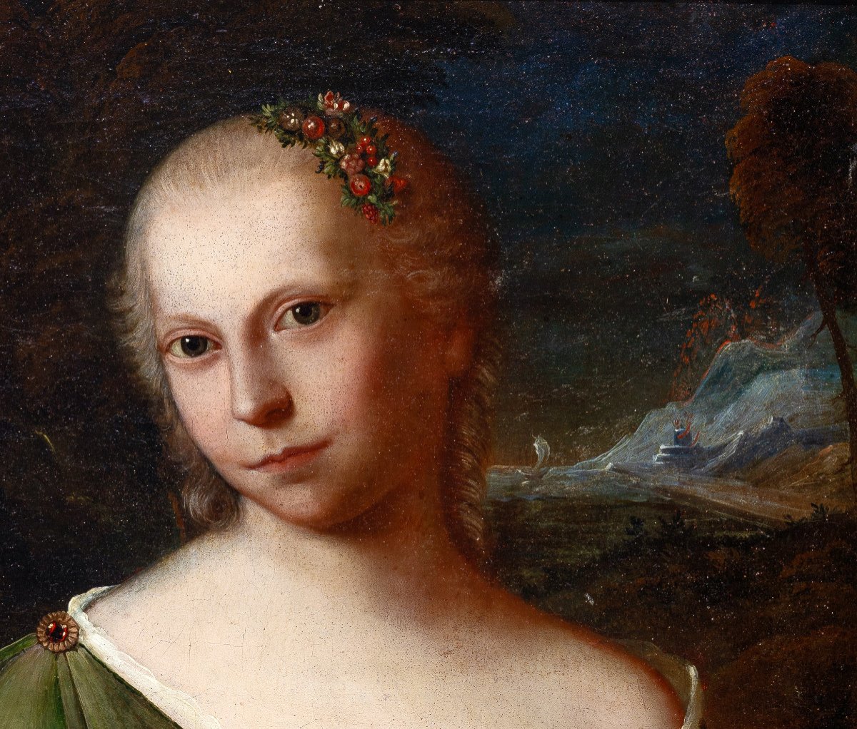 Jeune aristocrate représentée en Diane chasseresse - Huile sur toile, fin du XVIIe, vers 1680-photo-2