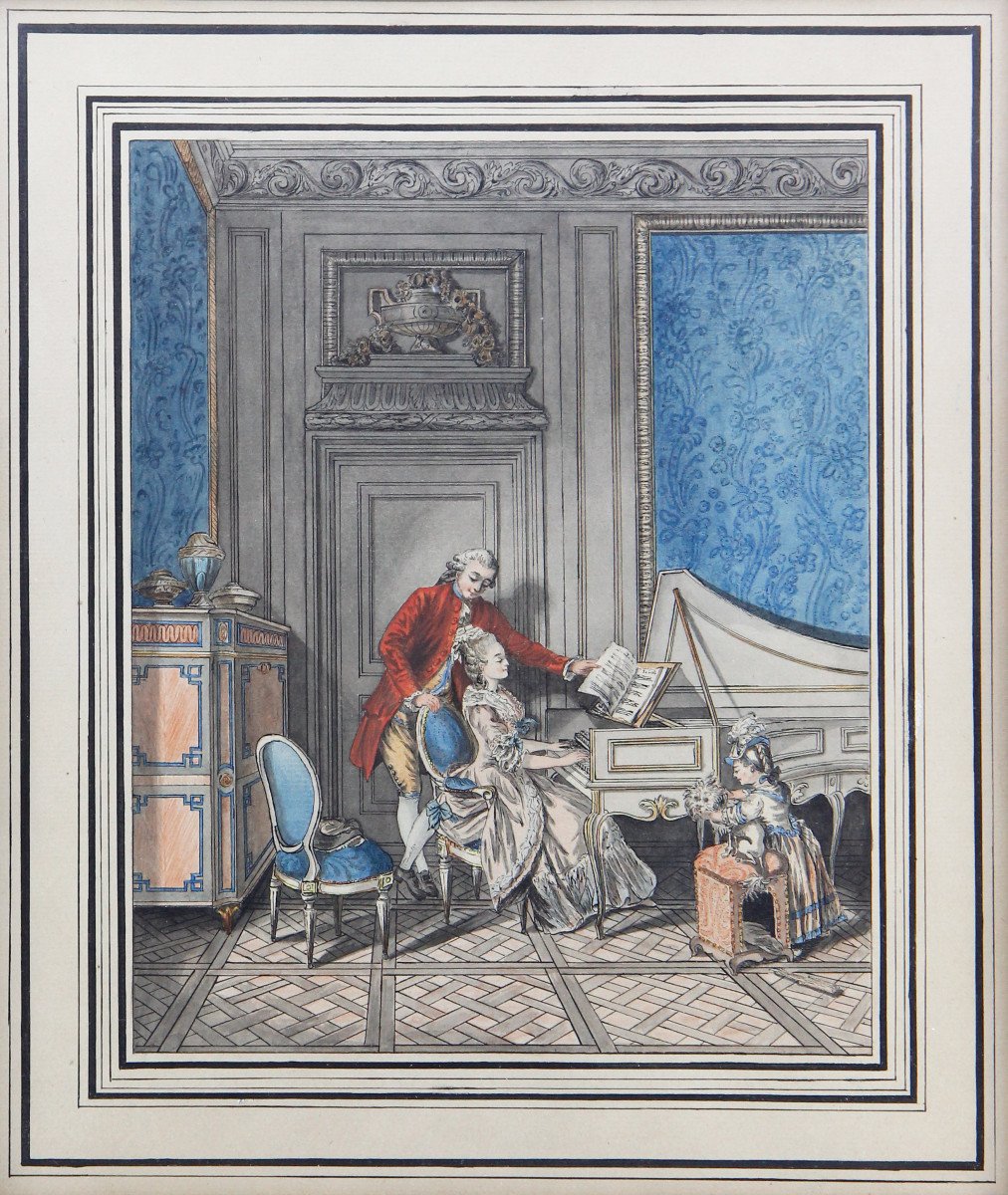 Sigmund Freudenberger (1745-1801) - La leçon de guitare & La leçon de clavecin - estampes rares-photo-3