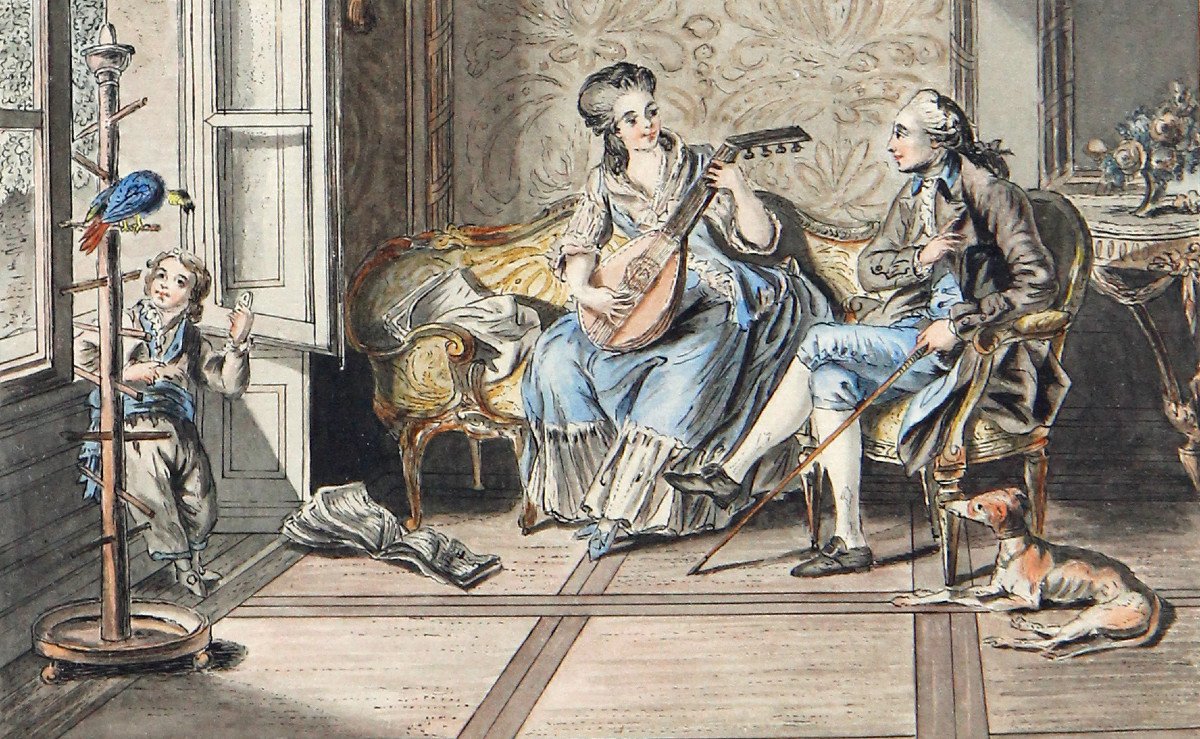 Sigmund Freudenberger (1745-1801) - La leçon de guitare & La leçon de clavecin - estampes rares-photo-5